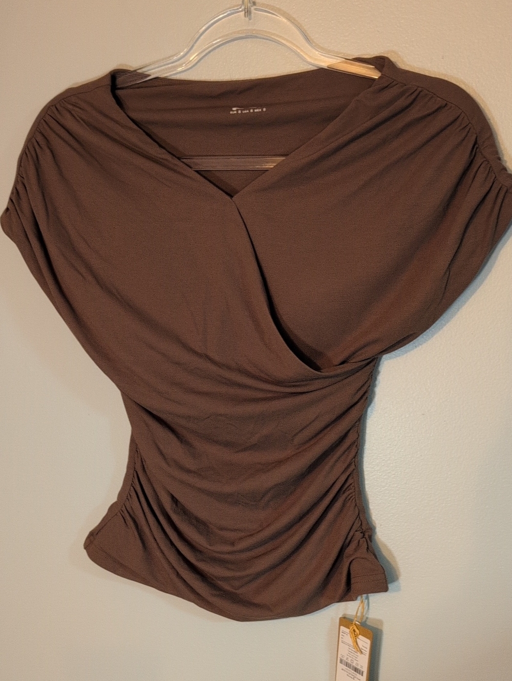 OGL Brown Draped Ruched V-Neck Top